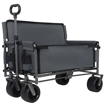 Convertible Folding Wagon Cart, 180L Capacity, with Bench Seat & Storage, 500lbs,All-Terrain Wheels
