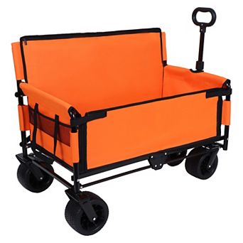Convertible Folding Wagon Cart, 180L Capacity, with Bench Seat & Storage, 500lbs,All-Terrain Wheels