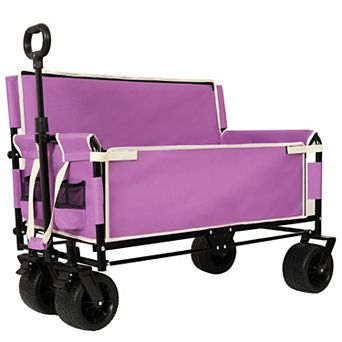 Convertible Folding Wagon Cart, 180L Capacity, with Bench Seat & Storage, 500lbs,All-Terrain Wheels
