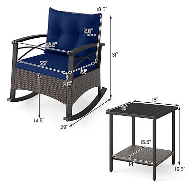 Clihome 3 Piece Rocking Bistro Set PE Rattan Rocker Chairs with Acacia Wood Top Table
