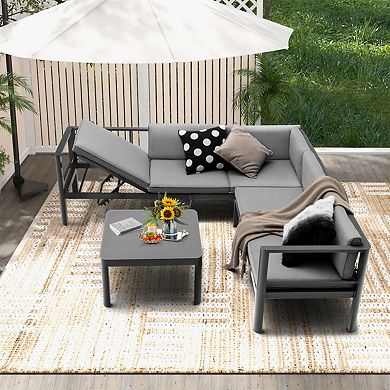 Clihome 3 Pieces Aluminum Patio Furniture Set with 6-Level Adjustable Backrest