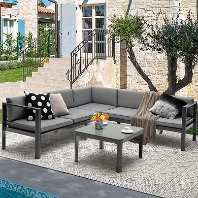 Clihome 3 Pieces Aluminum Patio Furniture Set with 6-Level Adjustable Backrest