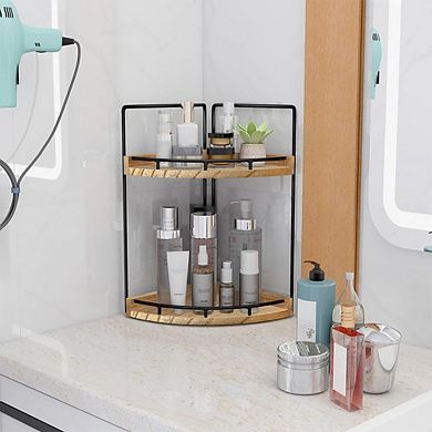 2-Tier Wooden Corner Counter Organizer, Bathroom & Kitchen Storage Shelf