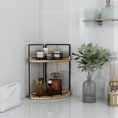 2-Tier Wooden Corner Counter Organizer, Bathroom & Kitchen Storage Shelf