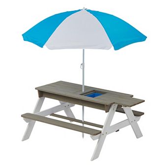 Kids Wooden Sand and Water Picnic Table with Umbrella, Outdoor Activity Playset