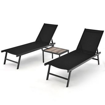 Clihome 3 pc Patio Chaise Lounge Set Adjustable Backrest Aluminum Poolside Chairs