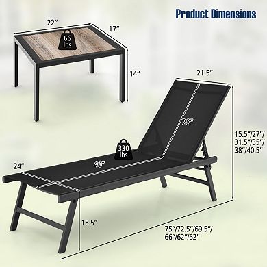 Clihome 3-Piece Patio Chaise Lounge Set Adjustable Backrest Aluminum Poolside Chairs