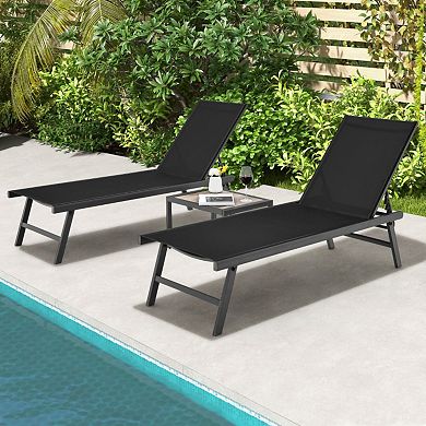 Clihome 3-Piece Patio Chaise Lounge Set Adjustable Backrest Aluminum Poolside Chairs