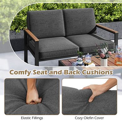 Clihome 2-Piece Patio Aluminum Furniture Set with Wood-Plastic Table & Loveseat