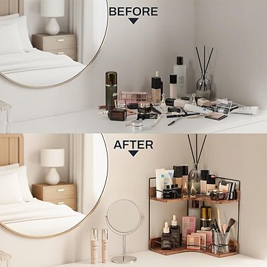 2-Tier Wooden Corner Counter Organizer, Bathroom & Kitchen Storage Shelf