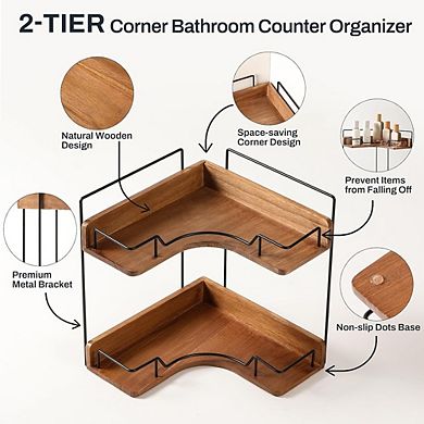 2-Tier Wooden Corner Counter Organizer, Bathroom & Kitchen Storage Shelf