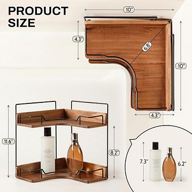 2-Tier Wooden Corner Counter Organizer, Bathroom & Kitchen Storage Shelf