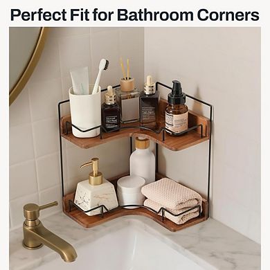 2-Tier Wooden Corner Counter Organizer, Bathroom & Kitchen Storage Shelf