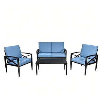 Clihome 4 pc Patio Furniture Set Aluminum Frame Cushioned Sofa