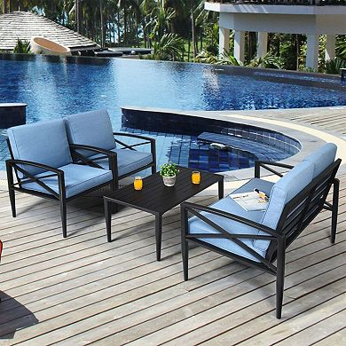 Clihome 4 Pieces Patio Furniture Set Aluminum Frame Cushioned Sofa