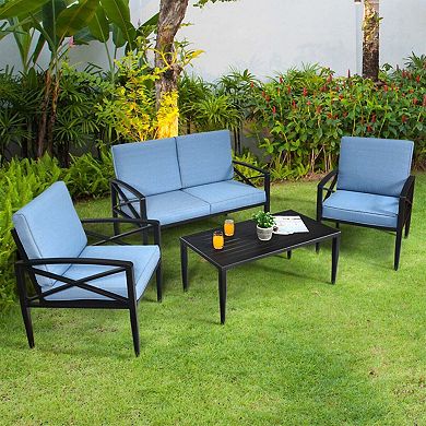 Clihome 4 Pieces Patio Furniture Set Aluminum Frame Cushioned Sofa