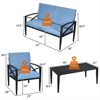 Clihome 4 Pieces Patio Furniture Set Aluminum Frame Cushioned Sofa