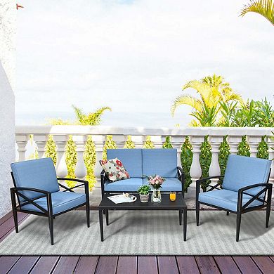 Clihome 4 Pieces Patio Furniture Set Aluminum Frame Cushioned Sofa