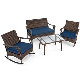 Clihome 4 pc Wicker Rocking Set with Bungee Rope Seat