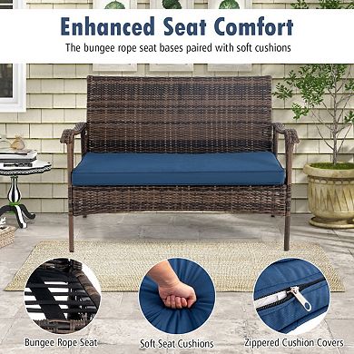 Clihome 4 Pieces Wicker Rocking Set with Bungee Rope Seat