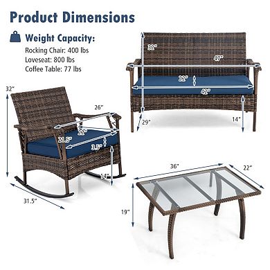 Clihome 4 Pieces Wicker Rocking Set with Bungee Rope Seat