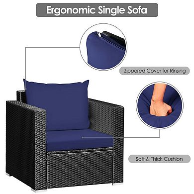 Clihome 3 Pieces Patio Wicker Conversation Set with Thick Removable Cushions