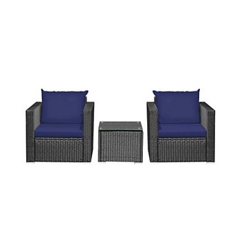 Clihome 3 pc Patio Wicker Conversation Set with Thick Removable Cushions