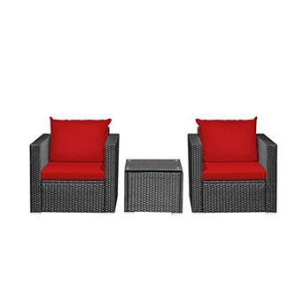 Clihome 3 pc Patio Wicker Conversation Set with Thick Removable Cushions
