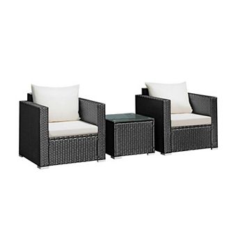 Clihome 3 pc Patio Wicker Conversation Set with Thick Removable Cushions