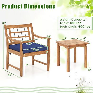 Clihome 3-Piece Acacia Wood Patio Bistro Set with Cushions