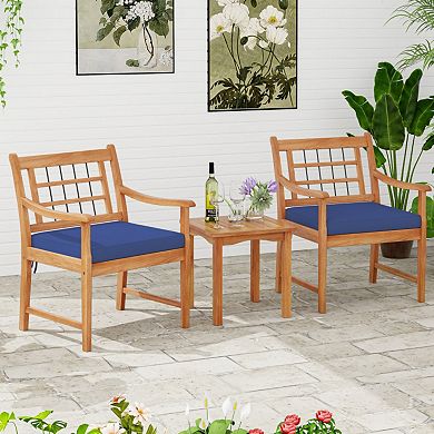 Clihome 3-Piece Acacia Wood Patio Bistro Set with Cushions