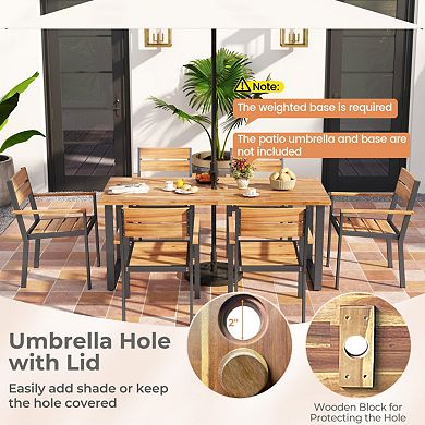 Clihome 7 Pieces Acacia Wood Patio Dining Set with Metal Frame and 2 Inches Umbrella Hole