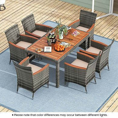 Clihome 7 Pieces Patio Acacia Wood PE Rattan Dining Set with Cushions