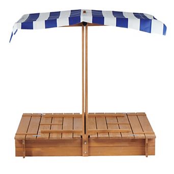 46" Kids Wooden Sandbox with 2 Foldable Benches and Adjustable Cover