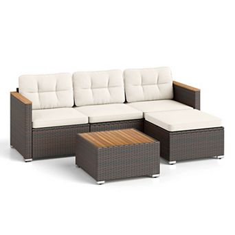 Clihome 5 pc Wicker Conversation Set Rattan Set with Cushions and Coffee Table