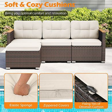 Clihome 5-Piece Wicker Conversation Set Rattan Set with Cushions and Coffee Table