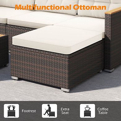 Clihome 5-Piece Wicker Conversation Set Rattan Set with Cushions and Coffee Table