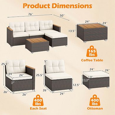 Clihome 5-Piece Wicker Conversation Set Rattan Set with Cushions and Coffee Table