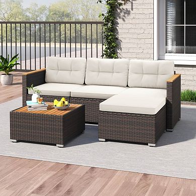 Clihome 5-Piece Wicker Conversation Set Rattan Set with Cushions and Coffee Table
