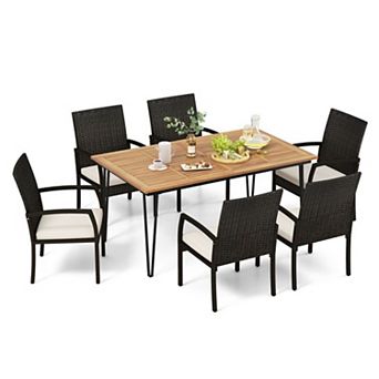 Clihome 7 pc Patio Dining Set with Acacia Wood Dining Table for Porch Backyard Garden Poolside