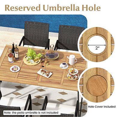 Clihome 7 Pieces Patio Dining Set with Acacia Wood Dining Table for Porch Backyard Garden Poolside