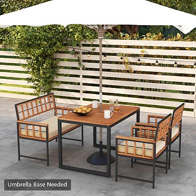 Clihome 4 Pieces Acacia Wood Patio Dining Set with 1 Rectangular Table and Loveseat