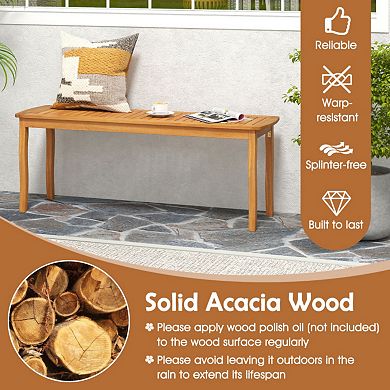Clihome 3-Piece Patio Dining Set Acacia Wood Table & Benches with Umbrella Hole