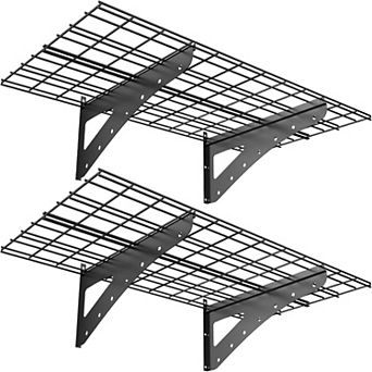 24x48 Inch Heavy Duty Wall Mounted Shelf 2-Pack Black Garage Storage Rack