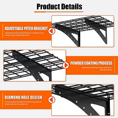 24x48 Inch Heavy Duty Wall Mounted Shelf 2-Pack Black Garage Storage Rack