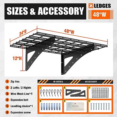 24x48 Inch Heavy Duty Wall Mounted Shelf 2-Pack Black Garage Storage Rack