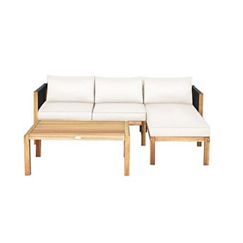 Clihome 3 pc Patio Acacia Wood Furniture Set with Nylon Rope Armrest