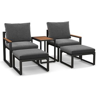 Clihome 5 pc Aluminum Frame Weatherproof Outdoor Conversation Set with Soft Cushions
