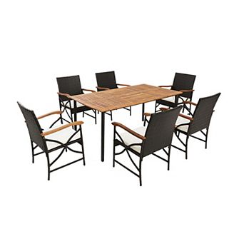 Clihome 7 pc Outdoor Dining Set with Acacia Wood Table