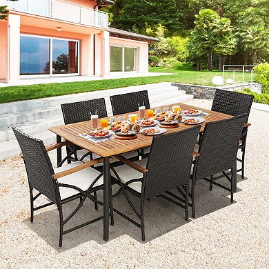 Clihome 7-Piece Outdoor Dining Set with Acacia Wood Table